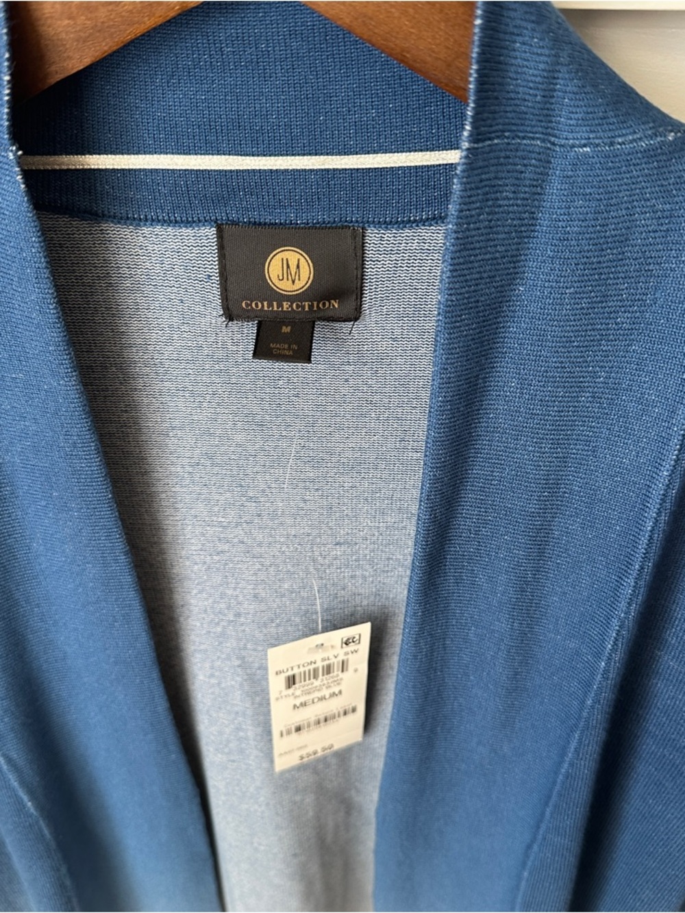 JM Collection Blue Open-Front Cardigan - Picture 3 of 7